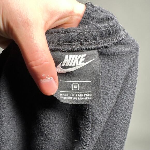 Nike Sweatpants Jet Black Cottton White Swoosh Baggy Fit - Picture 4 of 5